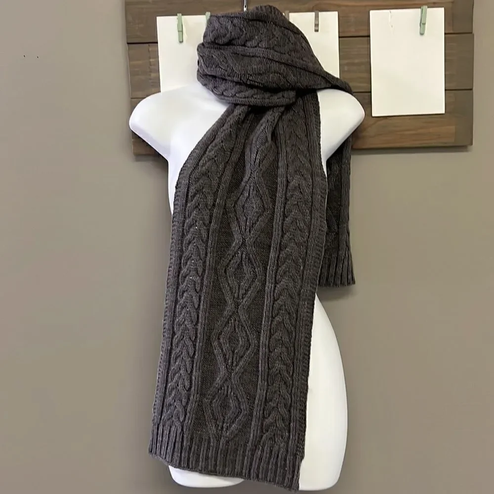 Dark Gray Cable knit Winter Acrylic Scarf- Unisex